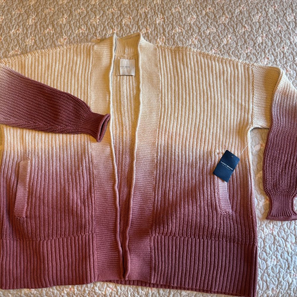 Lucky Brand Pink Cream Ombre Dip Dye Chunky Oversized Cotton Cardigan S-L NWT